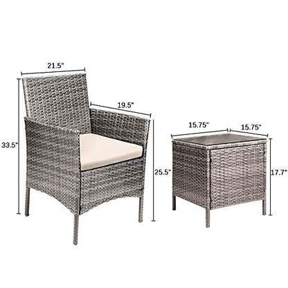 Devoko 3 Pieces Patio Furniture Sets Clearance PE Rattan Wicker Chairs with Table Outdoor Garden Porch Furniture Sets (Brown/Beige)