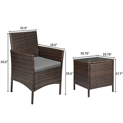 Devoko 3 Pieces Patio Furniture Sets Clearance PE Rattan Wicker Chairs with Table Outdoor Garden Porch Furniture Sets (Brown/Beige)