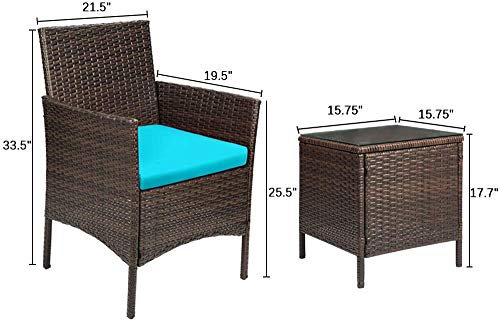 Devoko 3 Pieces Patio Furniture Sets Clearance PE Rattan Wicker Chairs with Table Outdoor Garden Porch Furniture Sets (Brown/Beige)