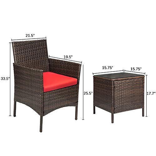 Devoko 3 Pieces Patio Furniture Sets Clearance PE Rattan Wicker Chairs with Table Outdoor Garden Porch Furniture Sets (Brown/Beige)