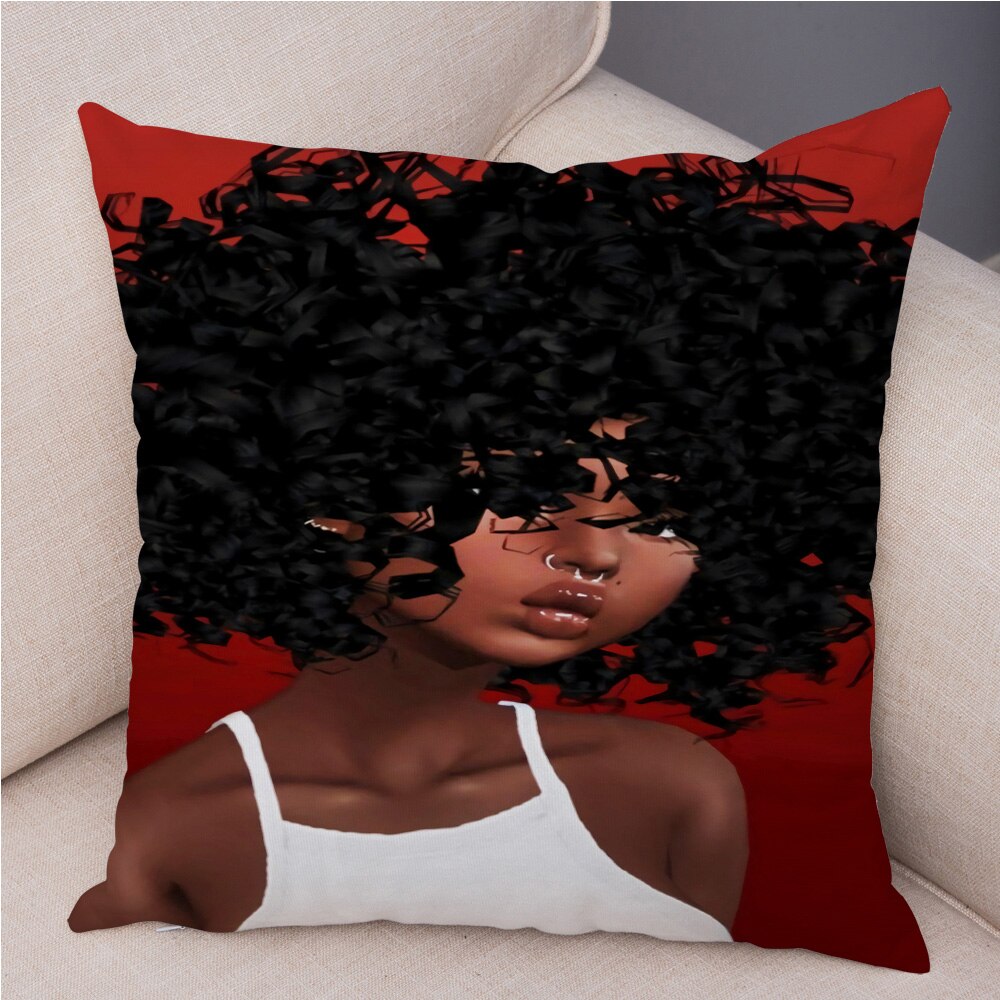 Cartoon Beautiful Africa Girl Pillow Case Short Plush Decor Colorful Cushion Cover for Sofa Car Home Pillowcase Covers 45x45cm