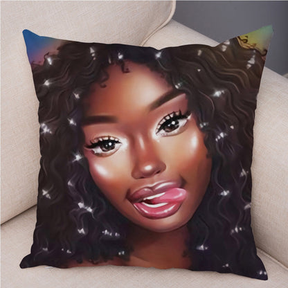 Cartoon Beautiful Africa Girl Pillow Case Short Plush Decor Colorful Cushion Cover for Sofa Car Home Pillowcase Covers 45x45cm