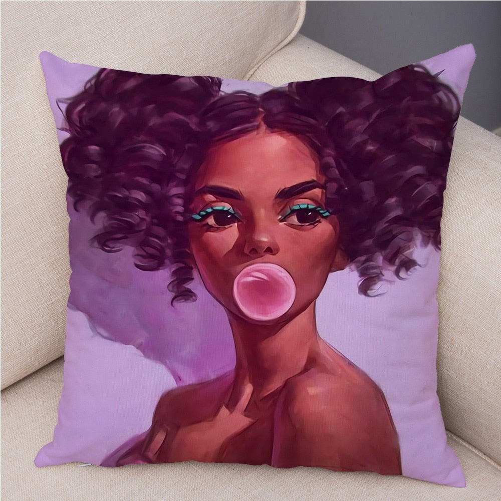 Cartoon Beautiful Africa Girl Pillow Case Short Plush Decor Colorful Cushion Cover for Sofa Car Home Pillowcase Covers 45x45cm