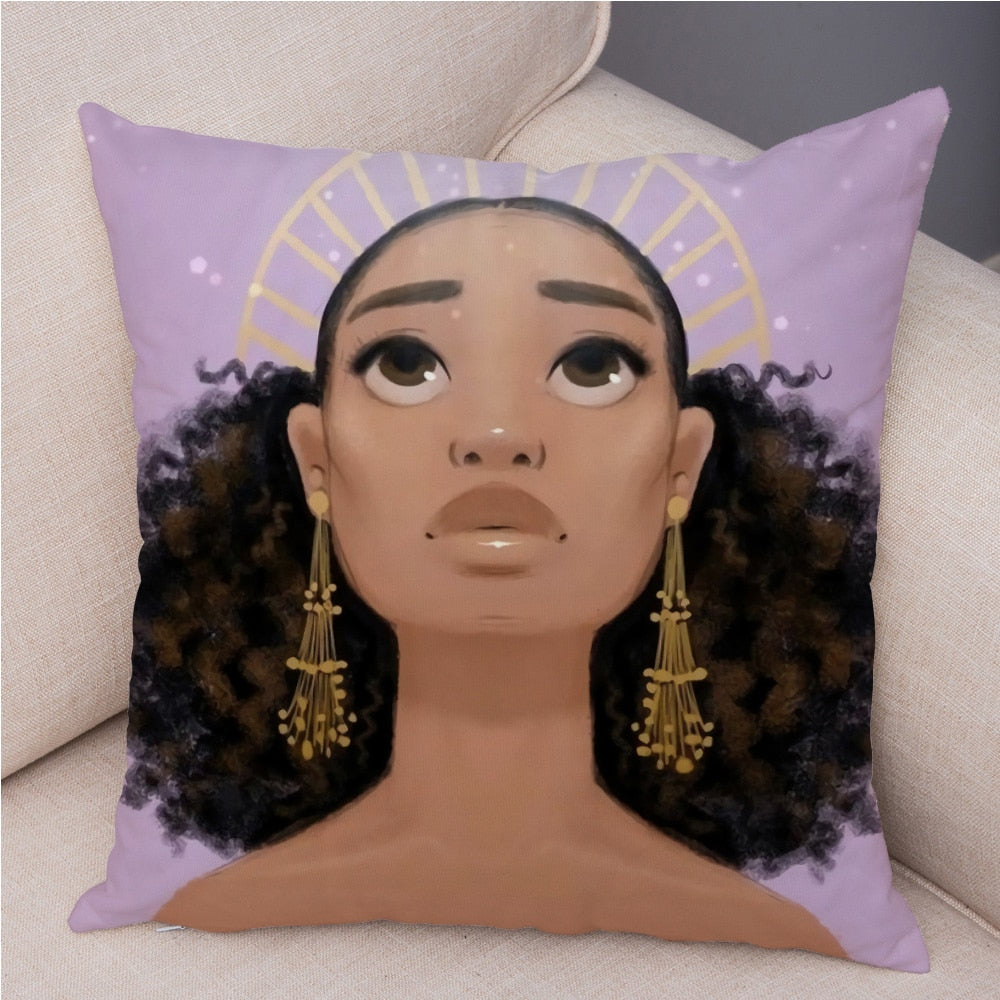 Cartoon Beautiful Africa Girl Pillow Case Short Plush Decor Colorful Cushion Cover for Sofa Car Home Pillowcase Covers 45x45cm