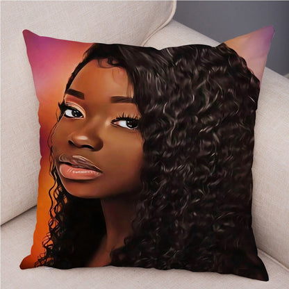 Cartoon Beautiful Africa Girl Pillow Case Short Plush Decor Colorful Cushion Cover for Sofa Car Home Pillowcase Covers 45x45cm