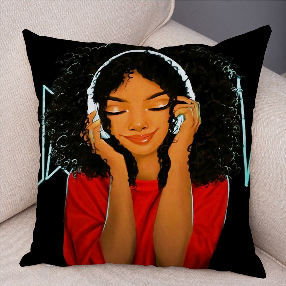 Cartoon Beautiful Africa Girl Pillow Case Short Plush Decor Colorful Cushion Cover for Sofa Car Home Pillowcase Covers 45x45cm