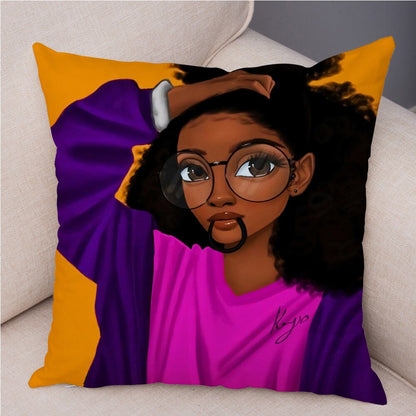 Cartoon Beautiful Africa Girl Pillow Case Short Plush Decor Colorful Cushion Cover for Sofa Car Home Pillowcase Covers 45x45cm