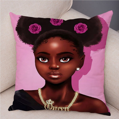 Cartoon Beautiful Africa Girl Pillow Case Short Plush Decor Colorful Cushion Cover for Sofa Car Home Pillowcase Covers 45x45cm