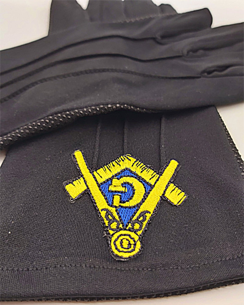 Golden Square and Compass Freemasonry Embroidery, Dot Plastic Anti-slip, Touch Screen, Polyester Gloves-[White]