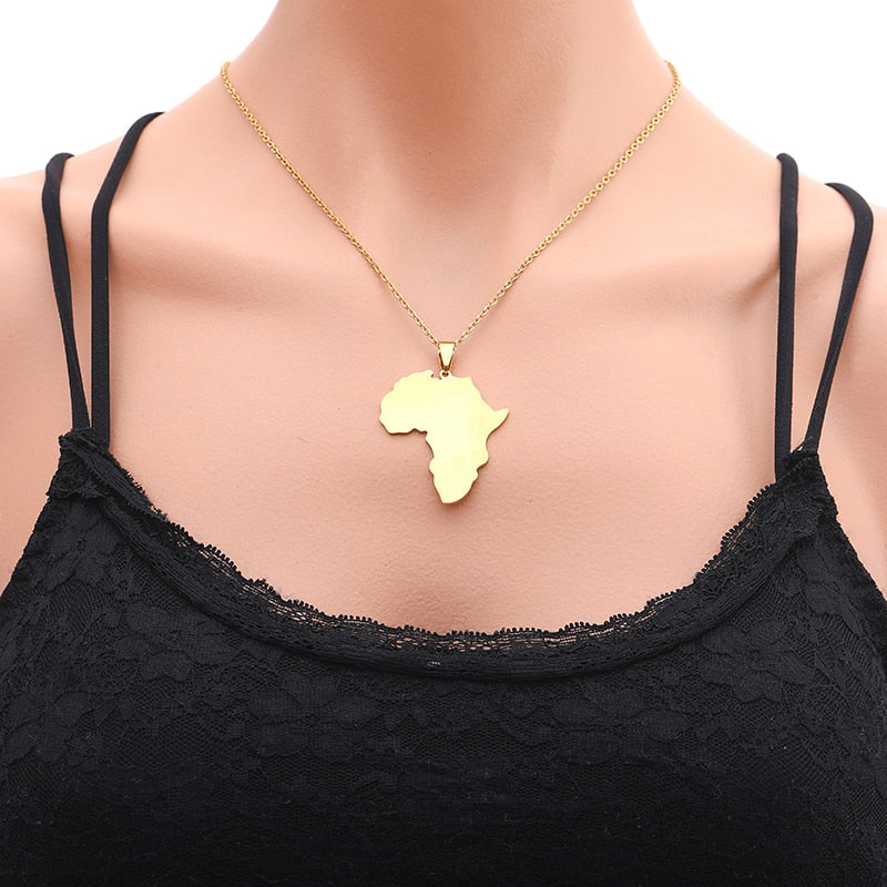 Fashion Selling African Map Pendant Necklaces Men&amp; Women Stainless Steel Gold Color Africa Map Jewelry Gift