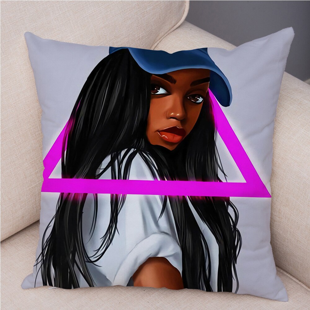 Cartoon Beautiful Africa Girl Pillow Case Short Plush Decor Colorful Cushion Cover for Sofa Car Home Pillowcase Covers 45x45cm