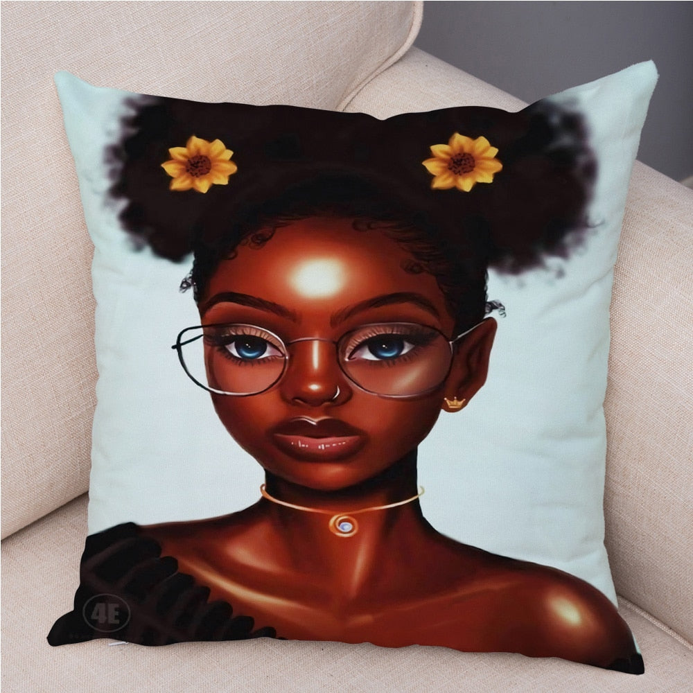 Cartoon Beautiful Africa Girl Pillow Case Short Plush Decor Colorful Cushion Cover for Sofa Car Home Pillowcase Covers 45x45cm