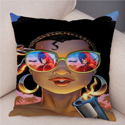 Cartoon Beautiful Africa Girl Pillow Case Short Plush Decor Colorful Cushion Cover for Sofa Car Home Pillowcase Covers 45x45cm