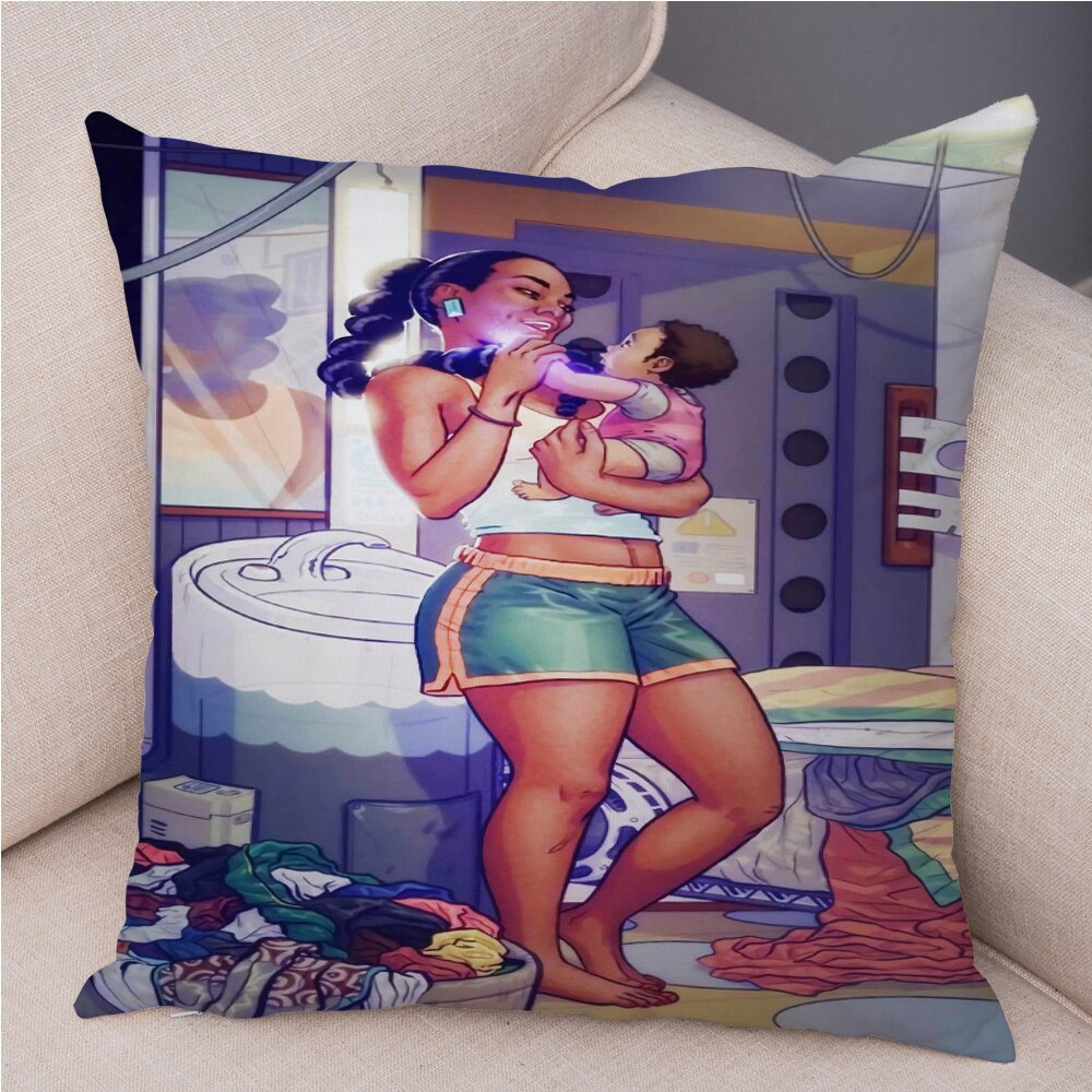 Cartoon Beautiful Africa Girl Pillow Case Short Plush Decor Colorful Cushion Cover for Sofa Car Home Pillowcase Covers 45x45cm