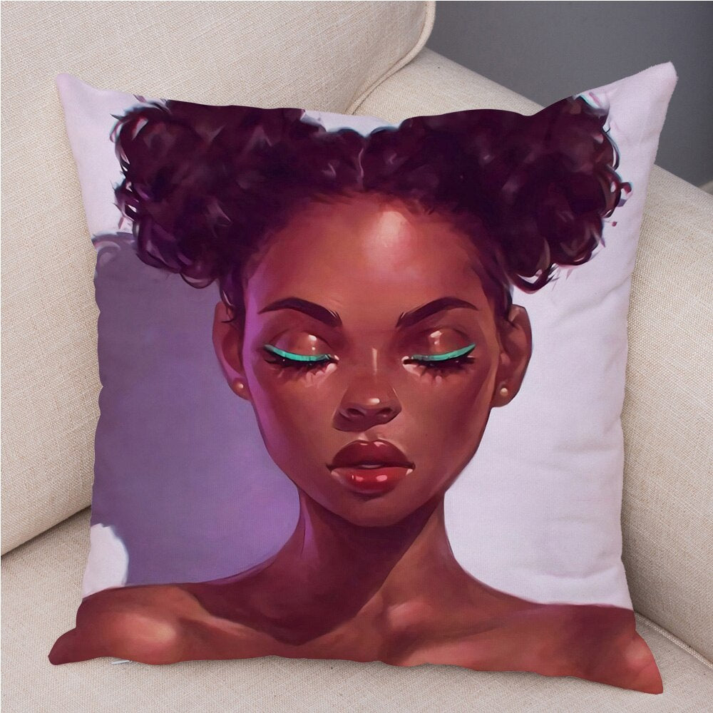 Cartoon Beautiful Africa Girl Pillow Case Short Plush Decor Colorful Cushion Cover for Sofa Car Home Pillowcase Covers 45x45cm