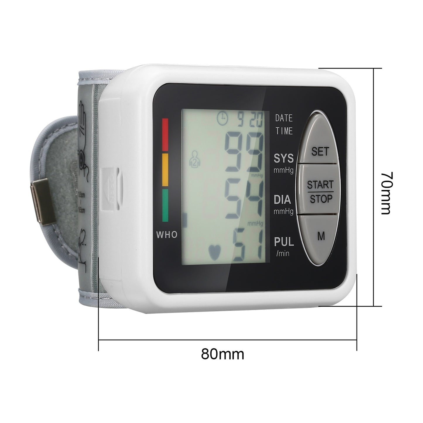 Digital Wrist Blood Pressure Monitor Pulse Meter Heart Rate Monitor Tonometer Mini Sphygmomanometer LCD Display Pulsometer