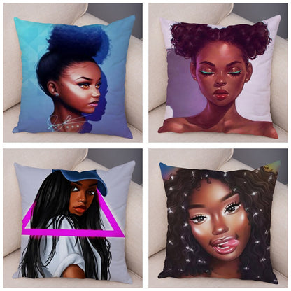 Cartoon Beautiful Africa Girl Pillow Case Short Plush Decor Colorful Cushion Cover for Sofa Car Home Pillowcase Covers 45x45cm