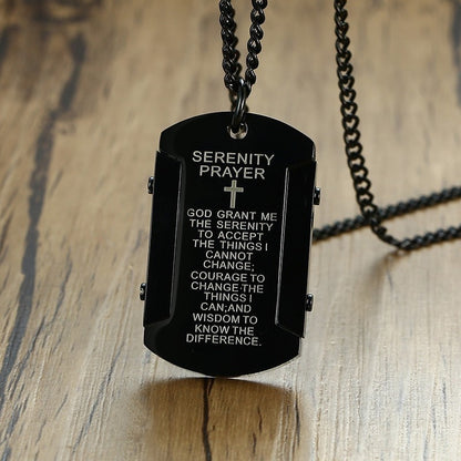 Vnox Mens Necklace with &quot;God grant me the serenity&quot; Stainless Steel Dog Tag Pendant Religious Male Colar Jewelry