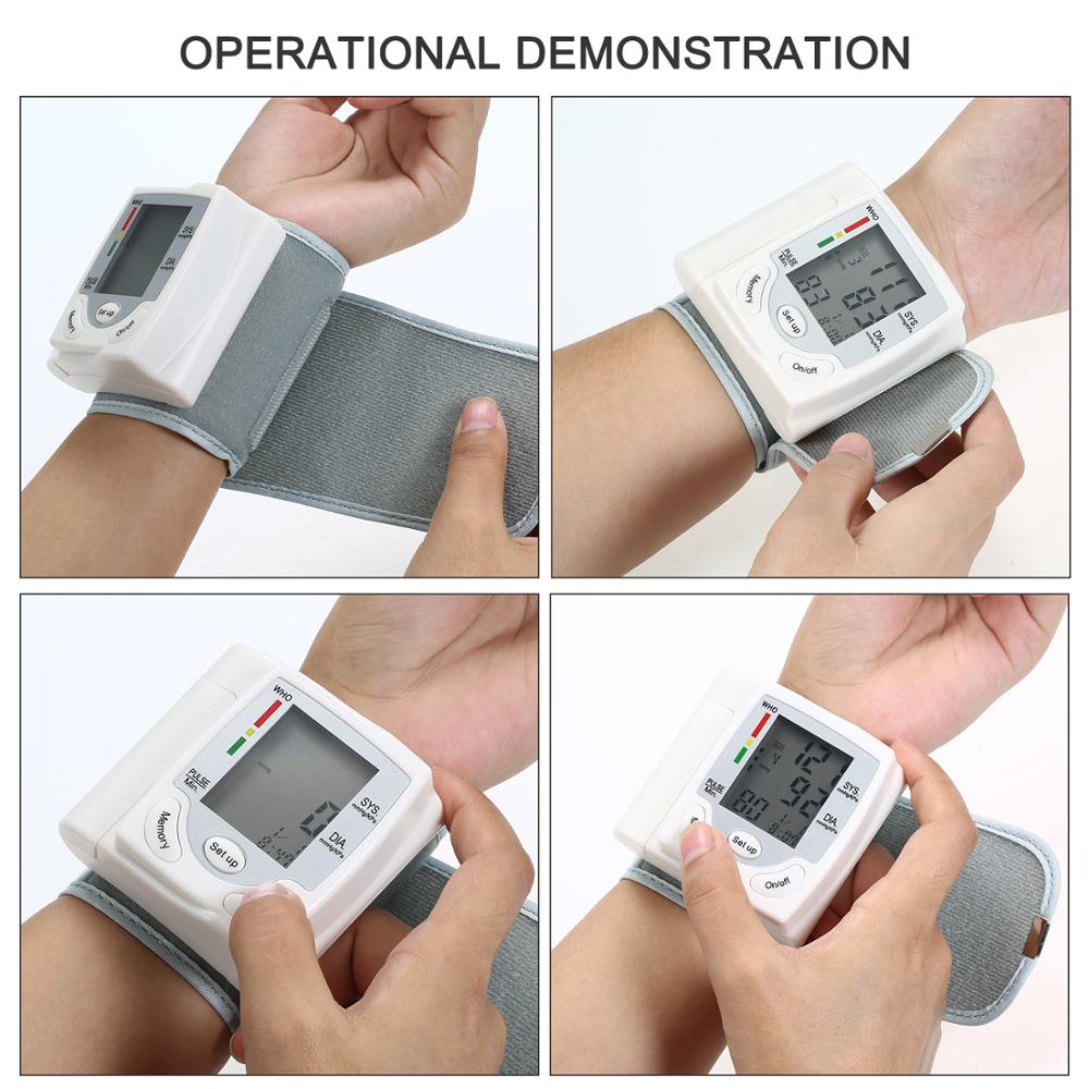 Digital Wrist Blood Pressure Monitor Pulse Meter Heart Rate Monitor Tonometer Mini Sphygmomanometer LCD Display Pulsometer