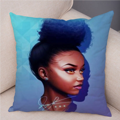 Cartoon Beautiful Africa Girl Pillow Case Short Plush Decor Colorful Cushion Cover for Sofa Car Home Pillowcase Covers 45x45cm