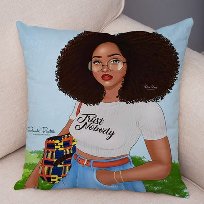 Cartoon Beautiful Africa Girl Pillow Case Short Plush Decor Colorful Cushion Cover for Sofa Car Home Pillowcase Covers 45x45cm