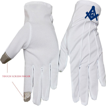 Golden Square and Compass Freemasonry Embroidery, Dot Plastic Anti-slip, Touch Screen, Polyester Gloves-[White]