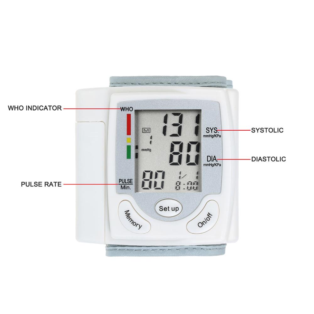 Digital Wrist Blood Pressure Monitor Pulse Meter Heart Rate Monitor Tonometer Mini Sphygmomanometer LCD Display Pulsometer