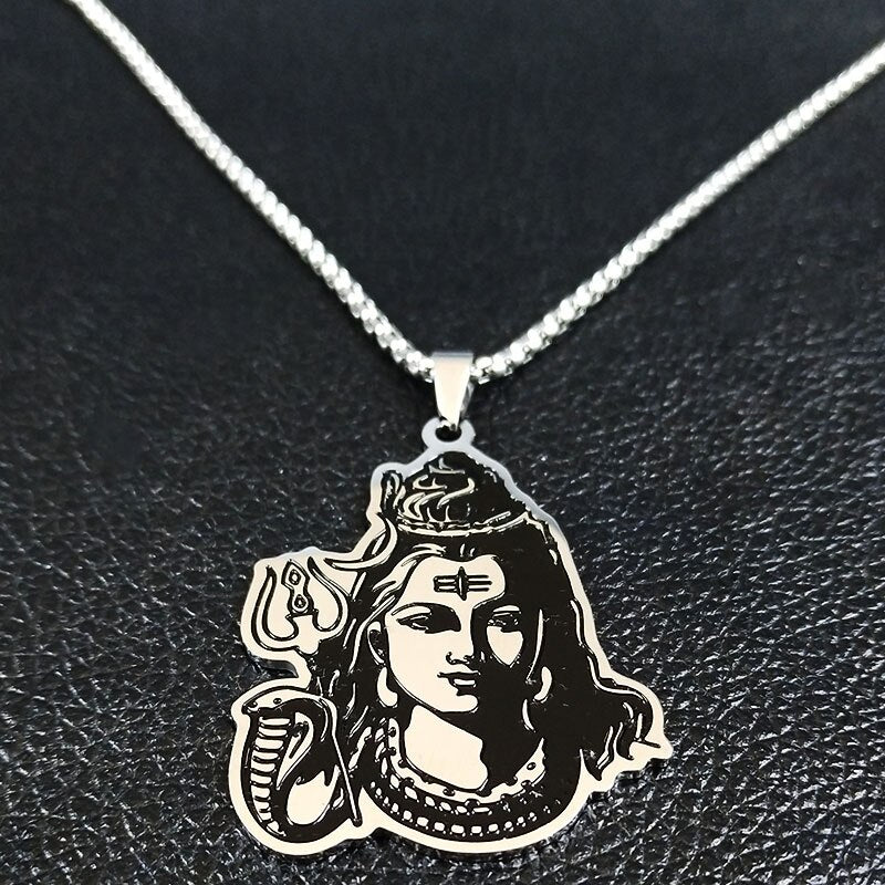 Black Enamel Stainless Steel Shiva Parvati Ganesha Indian Art Hindu God Figure Religious Necklaces Pendants Jewelry N3224S02
