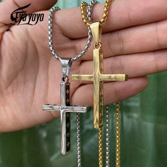 EyeYoYo Stainless Steel Vintage Cross Pendant Necklace Men Religious Delicate Necklace Personality Jewelry