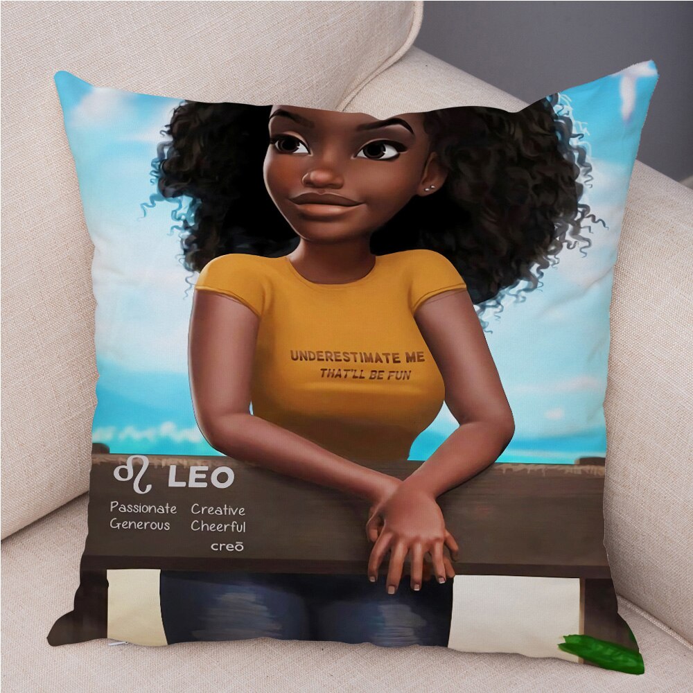 Cartoon Beautiful Africa Girl Pillow Case Short Plush Decor Colorful Cushion Cover for Sofa Car Home Pillowcase Covers 45x45cm