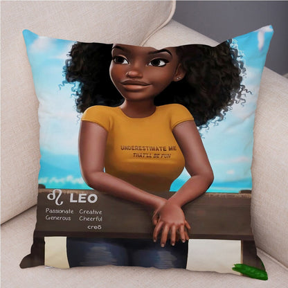 Cartoon Beautiful Africa Girl Pillow Case Short Plush Decor Colorful Cushion Cover for Sofa Car Home Pillowcase Covers 45x45cm