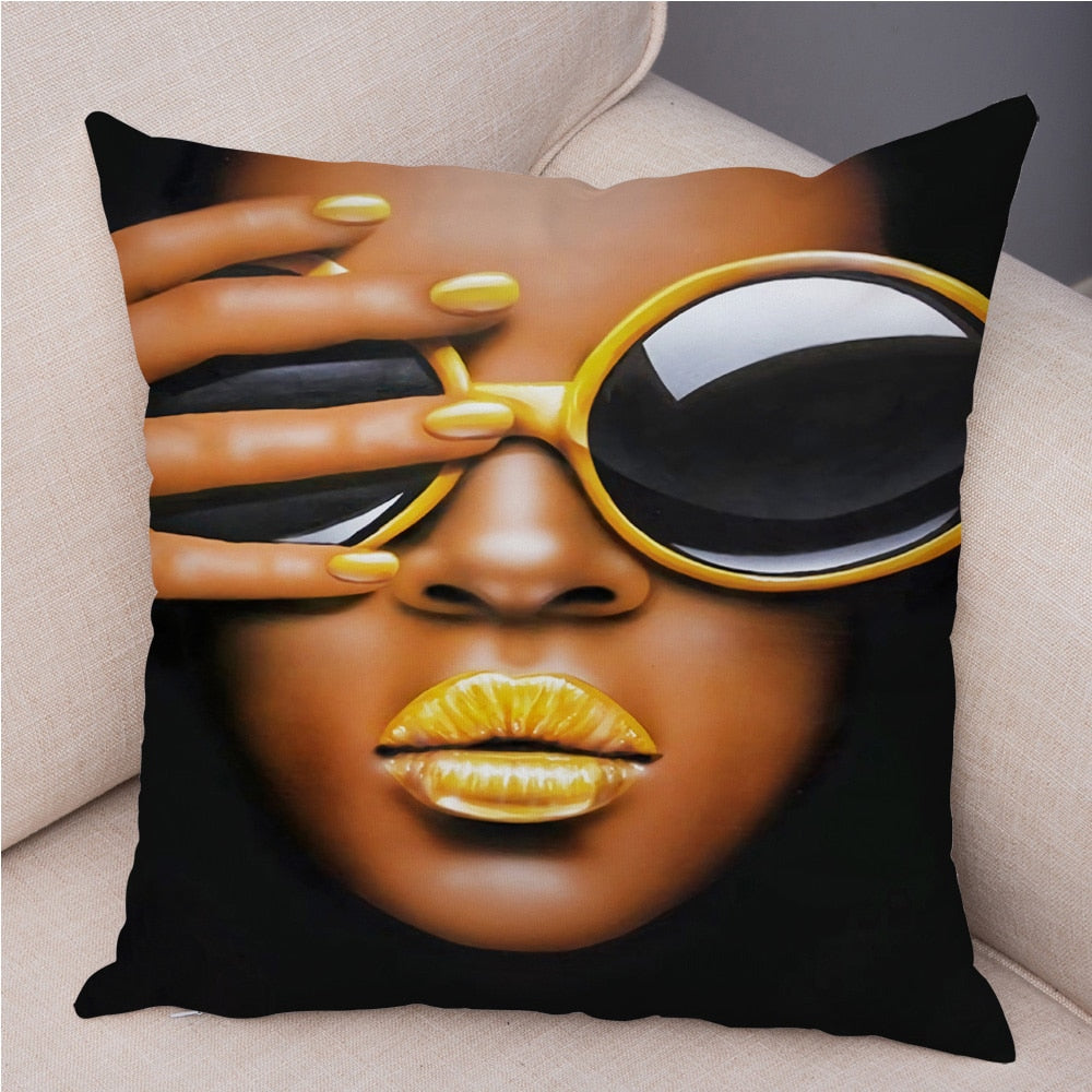 Cartoon Beautiful Africa Girl Pillow Case Short Plush Decor Colorful Cushion Cover for Sofa Car Home Pillowcase Covers 45x45cm