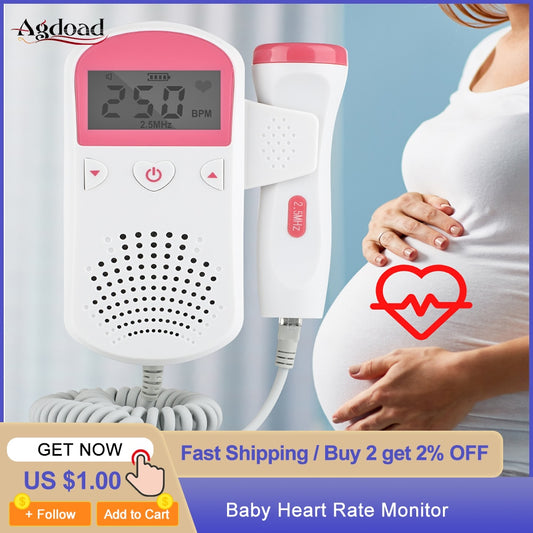 Fetal Doppler Ultrasound Baby Monitor Household Fetus Baby Heartbeat Detector Baby Heart Rate Monitor 2.5MHz No Radiation