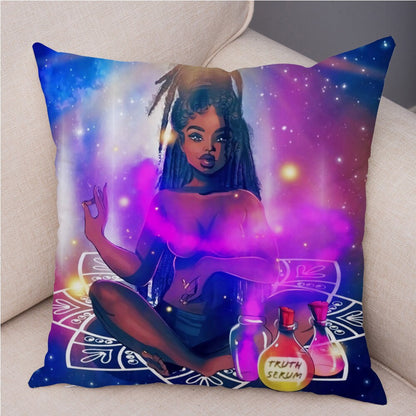 Cartoon Beautiful Africa Girl Pillow Case Short Plush Decor Colorful Cushion Cover for Sofa Car Home Pillowcase Covers 45x45cm