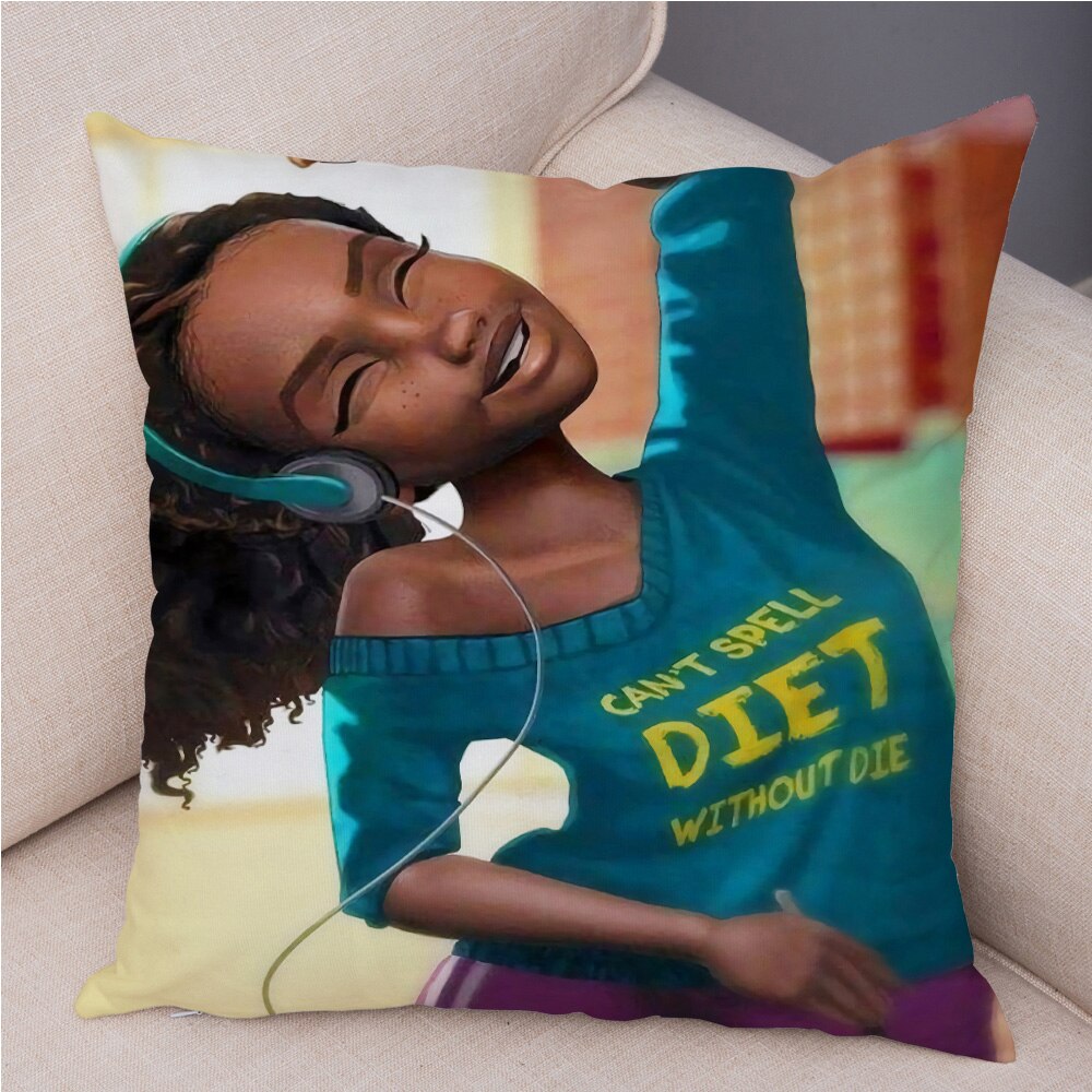 Cartoon Beautiful Africa Girl Pillow Case Short Plush Decor Colorful Cushion Cover for Sofa Car Home Pillowcase Covers 45x45cm