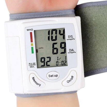 Digital Wrist Blood Pressure Monitor Pulse Meter Heart Rate Monitor Tonometer Mini Sphygmomanometer LCD Display Pulsometer