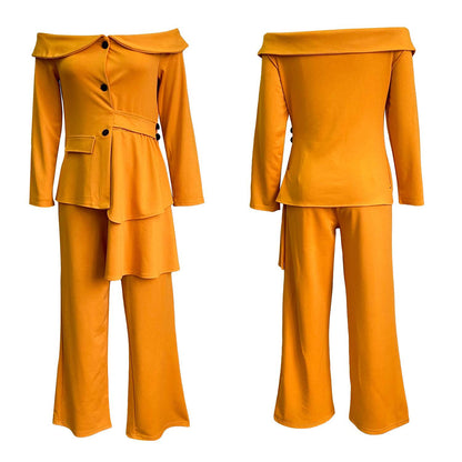 One-Piece Collar Two-Piece Commuting Suit with Pants