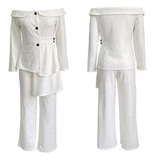 One-Piece Collar Two-Piece Commuting Suit with Pants
