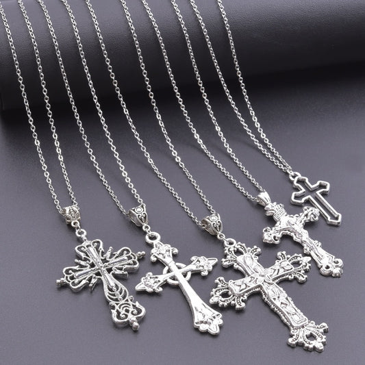 Gothic Religious Jesus Cross Pendant Grunge Necklaces Crucifix Aesthetic Collier Croix For Women Men Mystical Gift Jewelry